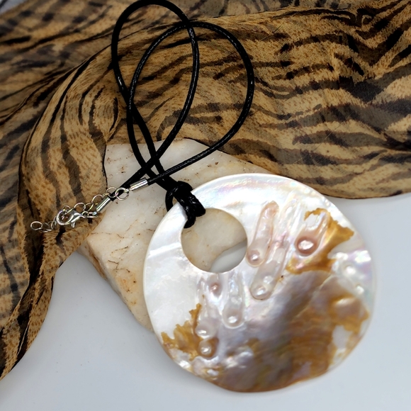 Mother of Pearl Jewelry - Natural Raw Genuine Mother of Pearl Jewelry Tropical Shell Large Pendant